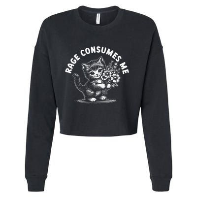 Rage Consumes Me Cat Funny Hilarious Kitten Meme Cropped Pullover Crew