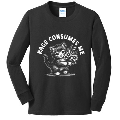 Rage Consumes Me Cat Funny Hilarious Kitten Meme Kids Long Sleeve Shirt