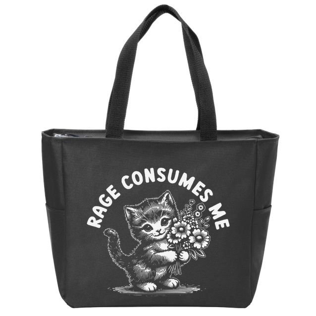 Rage Consumes Me Cat Funny Hilarious Kitten Meme Zip Tote Bag