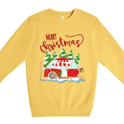 Rvs Camping Merry Christmas Funny Camper Tree Xmas Snow Funny Gift Premium Crewneck Sweatshirt