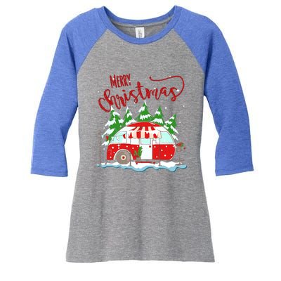 Rvs Camping Merry Christmas Funny Camper Tree Xmas Snow Funny Gift Women's Tri-Blend 3/4-Sleeve Raglan Shirt