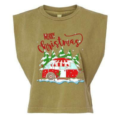 Rvs Camping Merry Christmas Funny Camper Tree Xmas Snow Funny Gift Garment-Dyed Women's Muscle Tee