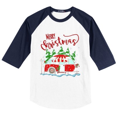 Rvs Camping Merry Christmas Funny Camper Tree Xmas Snow Funny Gift Baseball Sleeve Shirt