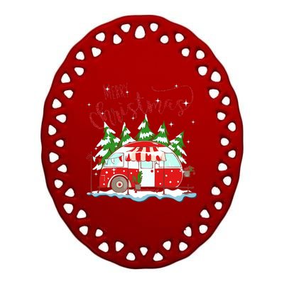 Rvs Camping Merry Christmas Funny Camper Tree Xmas Snow Funny Gift Ceramic Oval Ornament