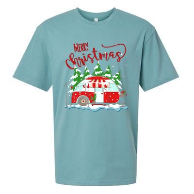 Rvs Camping Merry Christmas Funny Camper Tree Xmas Snow Funny Gift Sueded Cloud Jersey T-Shirt