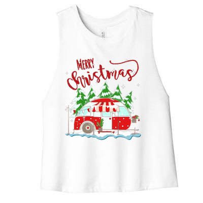 Rvs Camping Merry Christmas Funny Camper Tree Xmas Snow Funny Gift Women's Racerback Cropped Tank