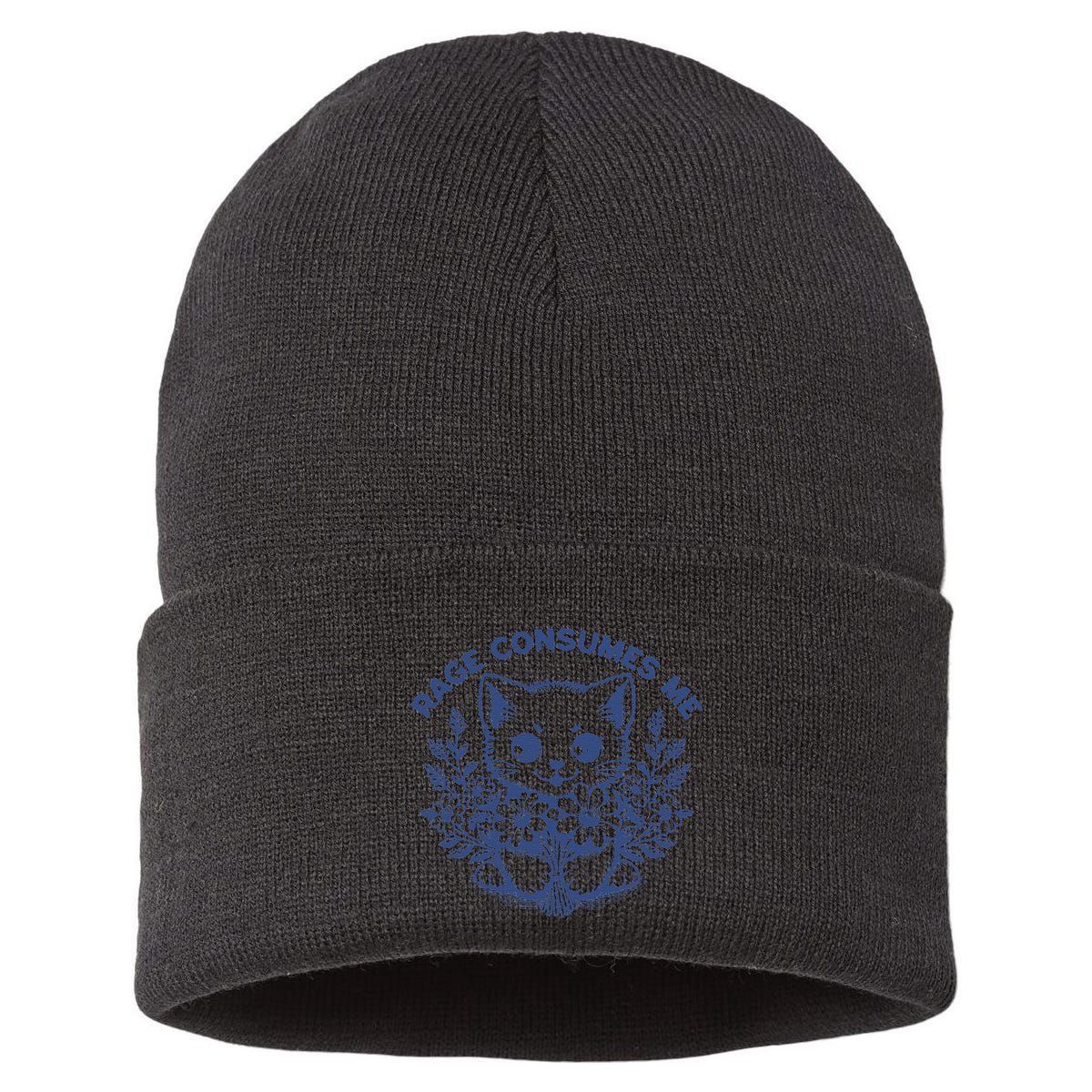 Rage Consumes Me Cat Flower Cute Kitty Cat Meme Funny Gift Sustainable Knit Beanie
