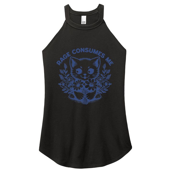 Rage Consumes Me Cat Flower Cute Kitty Cat Meme Funny Gift Women's Perfect Tri Rocker Tank