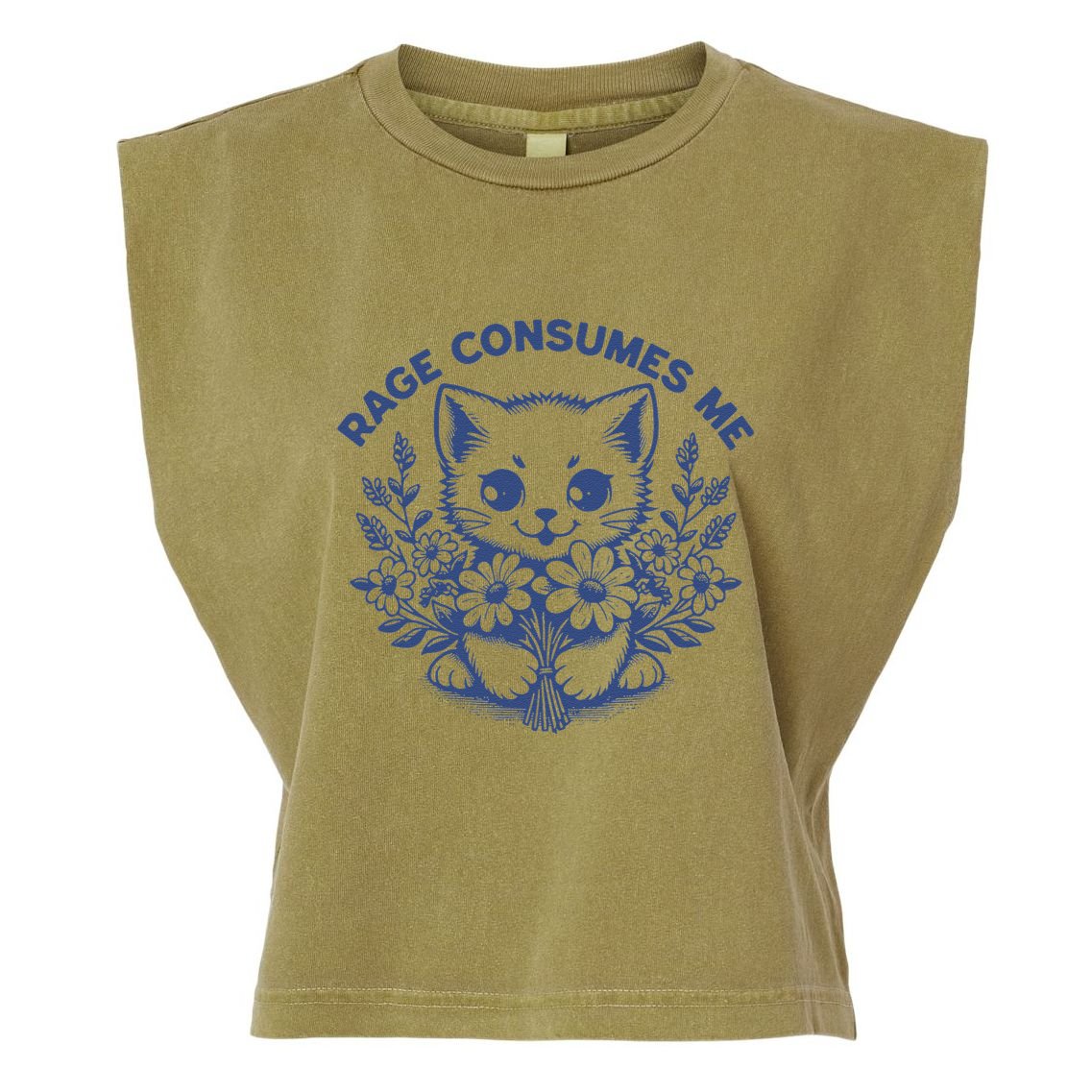 Rage Consumes Me Cat Flower Cute Kitty Cat Meme Funny Gift Garment-Dyed Women's Muscle Tee