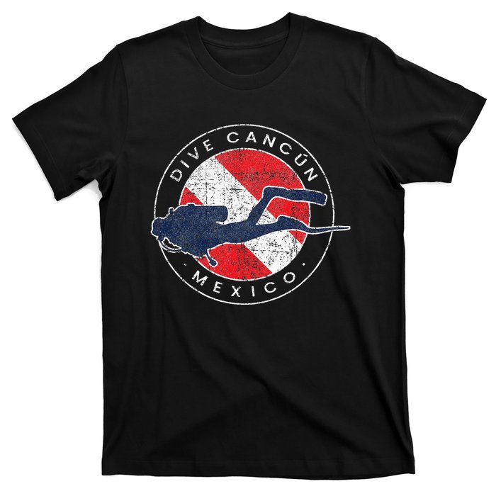 Retro Cancun Mexico Scuba Dive Vintage Dive Flag Diving T-Shirt