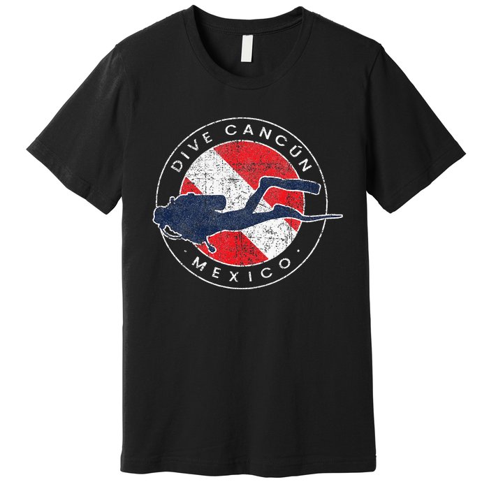 Retro Cancun Mexico Scuba Dive Vintage Dive Flag Diving Premium T-Shirt