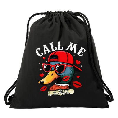 Retro Call Me Valentines Duck Hunting Southern Drawstring Bag