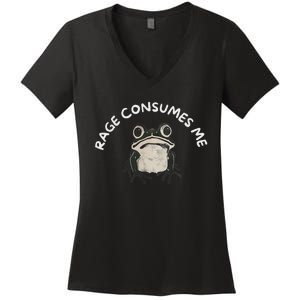 Rage Consumes Me Funny Frog Women's V-Neck T-Shirt