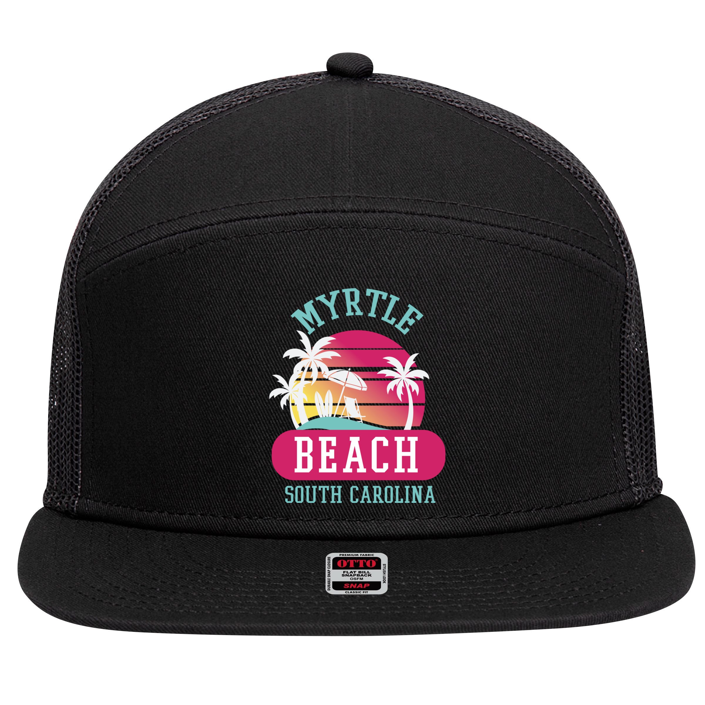 Retro Cool Myrtle Beach Sc Beaches Gift 7 Panel Mesh Trucker Snapback Hat