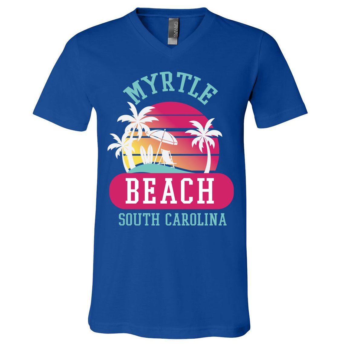 Retro Cool Myrtle Beach Sc Beaches Gift V-Neck T-Shirt