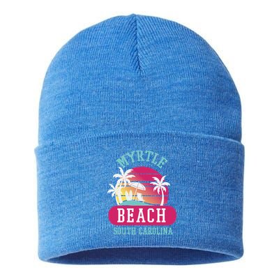 Retro Cool Myrtle Beach Sc Beaches Gift Sustainable Knit Beanie