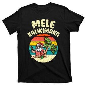 Retro Christmas Mele Kalikimaka Santa Shaka Hawaii Palm Tree T-Shirt