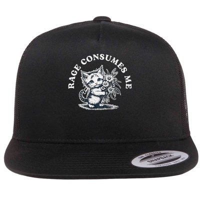 Rage Consumes Me Funny Hilarious Kitten Meme Flat Bill Trucker Hat