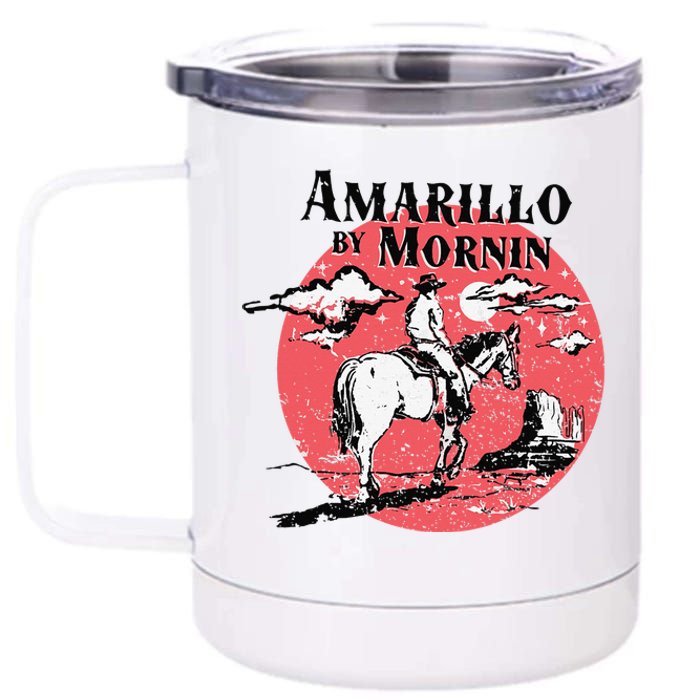 Retro Country Music Amarillo By Morning Western Cow Gift 12 oz Stainless Steel Tumbler Cup