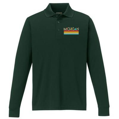 Retro Colors Michigan Performance Long Sleeve Polo