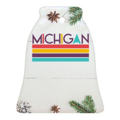 Retro Colors Michigan Ceramic Bell Ornament