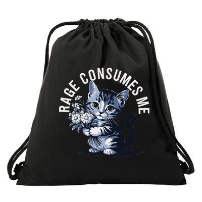 Rage Consumes Me Funny Cat Meme Drawstring Bag
