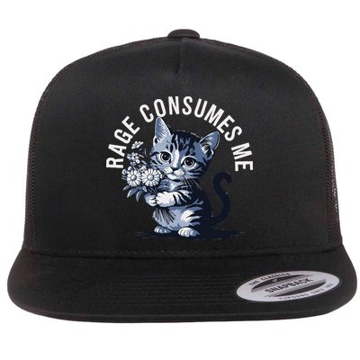 Rage Consumes Me Funny Cat Meme Flat Bill Trucker Hat