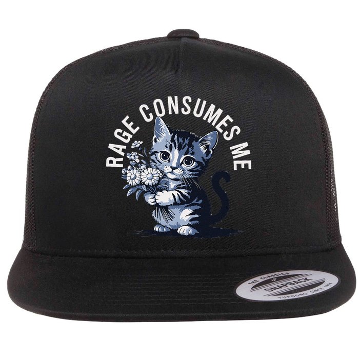Rage Consumes Me Funny Cat Meme Flat Bill Trucker Hat