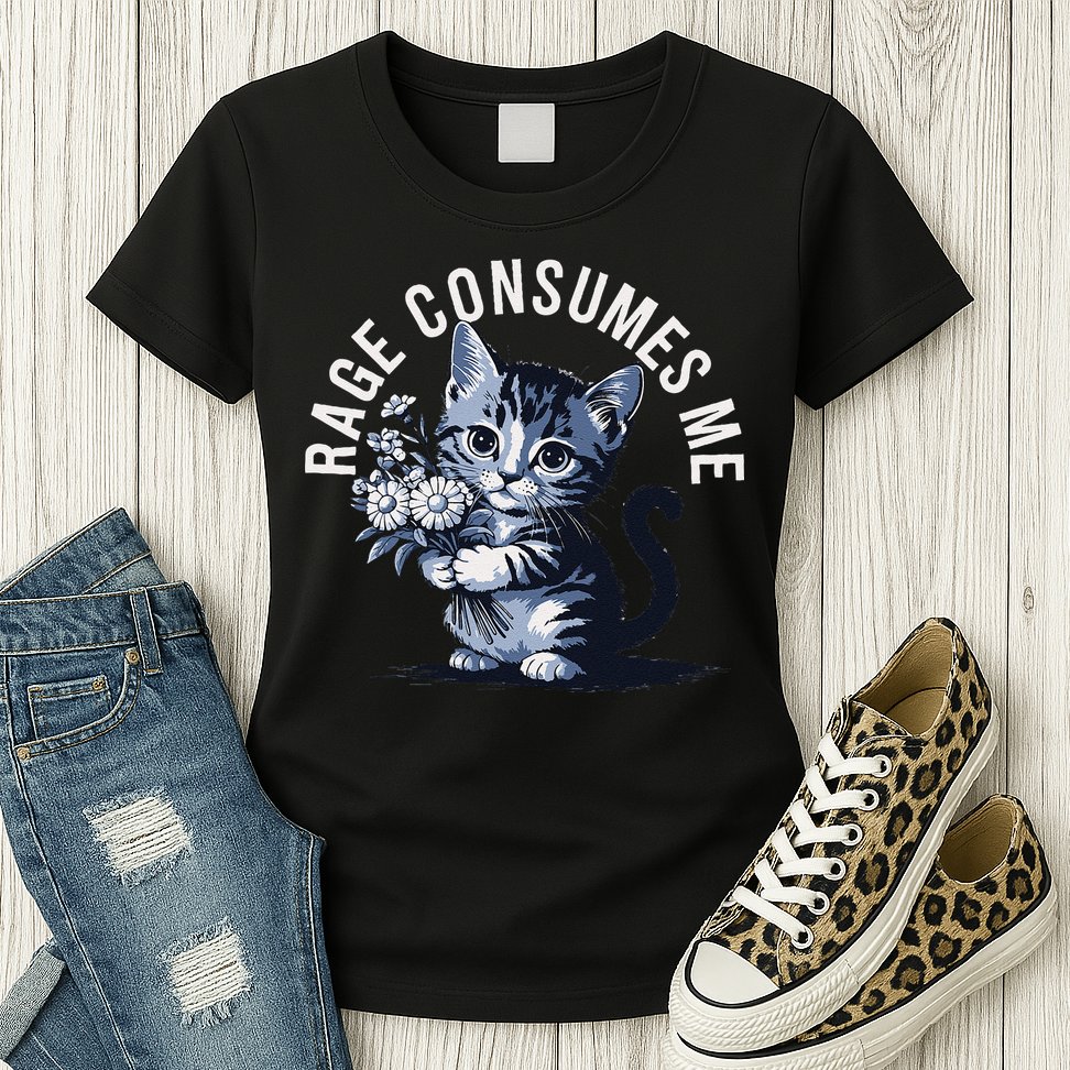 Rage Consumes Me Funny Cat Meme Womens T-Shirt