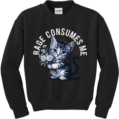 Rage Consumes Me Funny Cat Meme Kids Sweatshirt