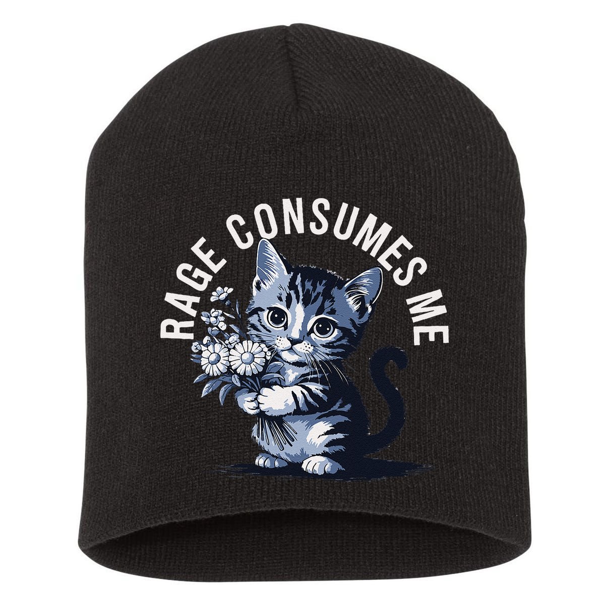 Rage Consumes Me Funny Cat Meme Short Acrylic Beanie