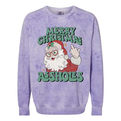 Retro Cute Merry Christmas Assholes Funny Santa Xmas Pajamas Colorblast Crewneck Sweatshirt