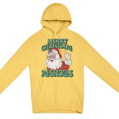 Retro Cute Merry Christmas Assholes Funny Santa Xmas Pajamas Premium Pullover Hoodie