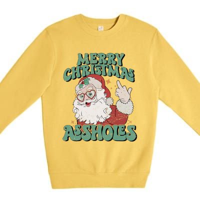 Retro Cute Merry Christmas Assholes Funny Santa Xmas Pajamas Premium Crewneck Sweatshirt