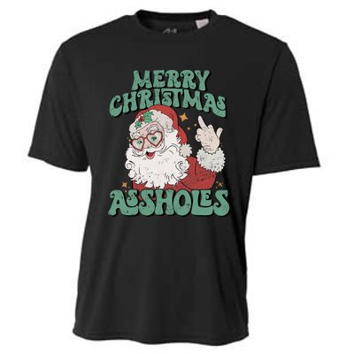 Retro Cute Merry Christmas Assholes Funny Santa Xmas Pajamas Cooling Performance Crew T-Shirt