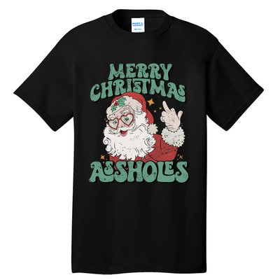 Retro Cute Merry Christmas Assholes Funny Santa Xmas Pajamas Tall T-Shirt