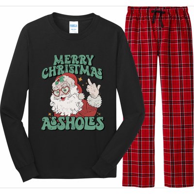 Retro Cute Merry Christmas Assholes Funny Santa Xmas Pajamas Long Sleeve Pajama Set