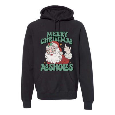 Retro Cute Merry Christmas Assholes Funny Santa Xmas Pajamas Premium Hoodie