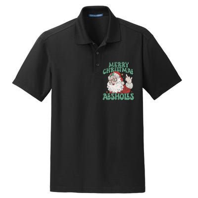 Retro Cute Merry Christmas Assholes Funny Santa Xmas Pajamas Dry Zone Grid Polo