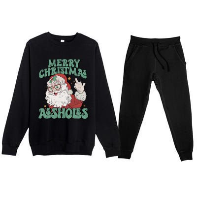 Retro Cute Merry Christmas Assholes Funny Santa Xmas Pajamas Premium Crewneck Sweatsuit Set