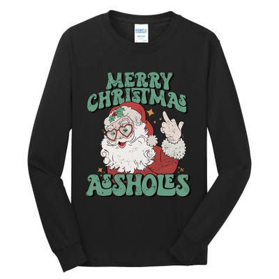 Retro Cute Merry Christmas Assholes Funny Santa Xmas Pajamas Tall Long Sleeve T-Shirt