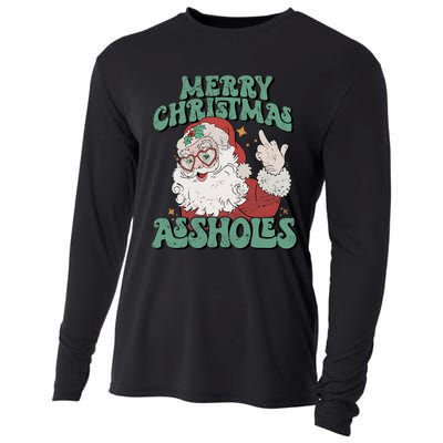 Retro Cute Merry Christmas Assholes Funny Santa Xmas Pajamas Cooling Performance Long Sleeve Crew