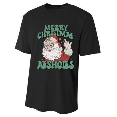 Retro Cute Merry Christmas Assholes Funny Santa Xmas Pajamas Performance Sprint T-Shirt