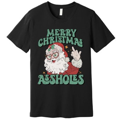 Retro Cute Merry Christmas Assholes Funny Santa Xmas Pajamas Premium T-Shirt