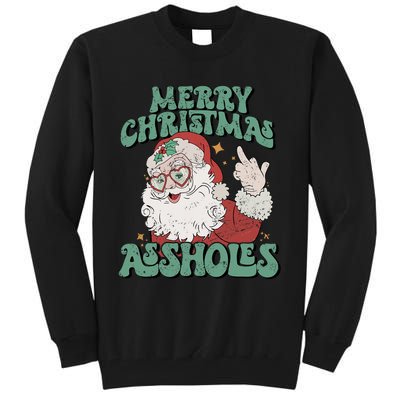 Retro Cute Merry Christmas Assholes Funny Santa Xmas Pajamas Tall Sweatshirt