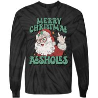 Retro Cute Merry Christmas Assholes Funny Santa Xmas Pajamas Tie-Dye Long Sleeve Shirt