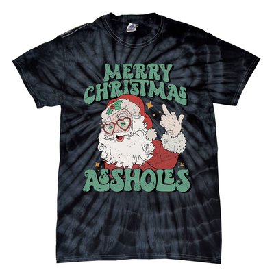 Retro Cute Merry Christmas Assholes Funny Santa Xmas Pajamas Tie-Dye T-Shirt