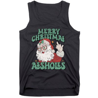 Retro Cute Merry Christmas Assholes Funny Santa Xmas Pajamas Tank Top