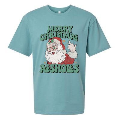 Retro Cute Merry Christmas Assholes Funny Santa Xmas Pajamas Sueded Cloud Jersey T-Shirt