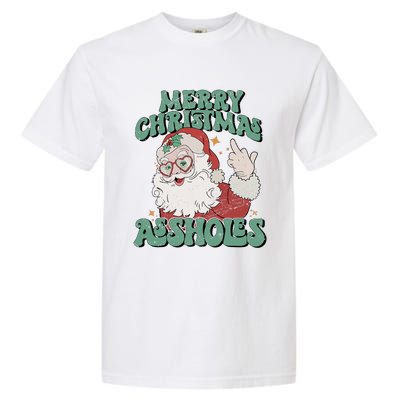 Retro Cute Merry Christmas Assholes Funny Santa Xmas Pajamas Garment-Dyed Heavyweight T-Shirt